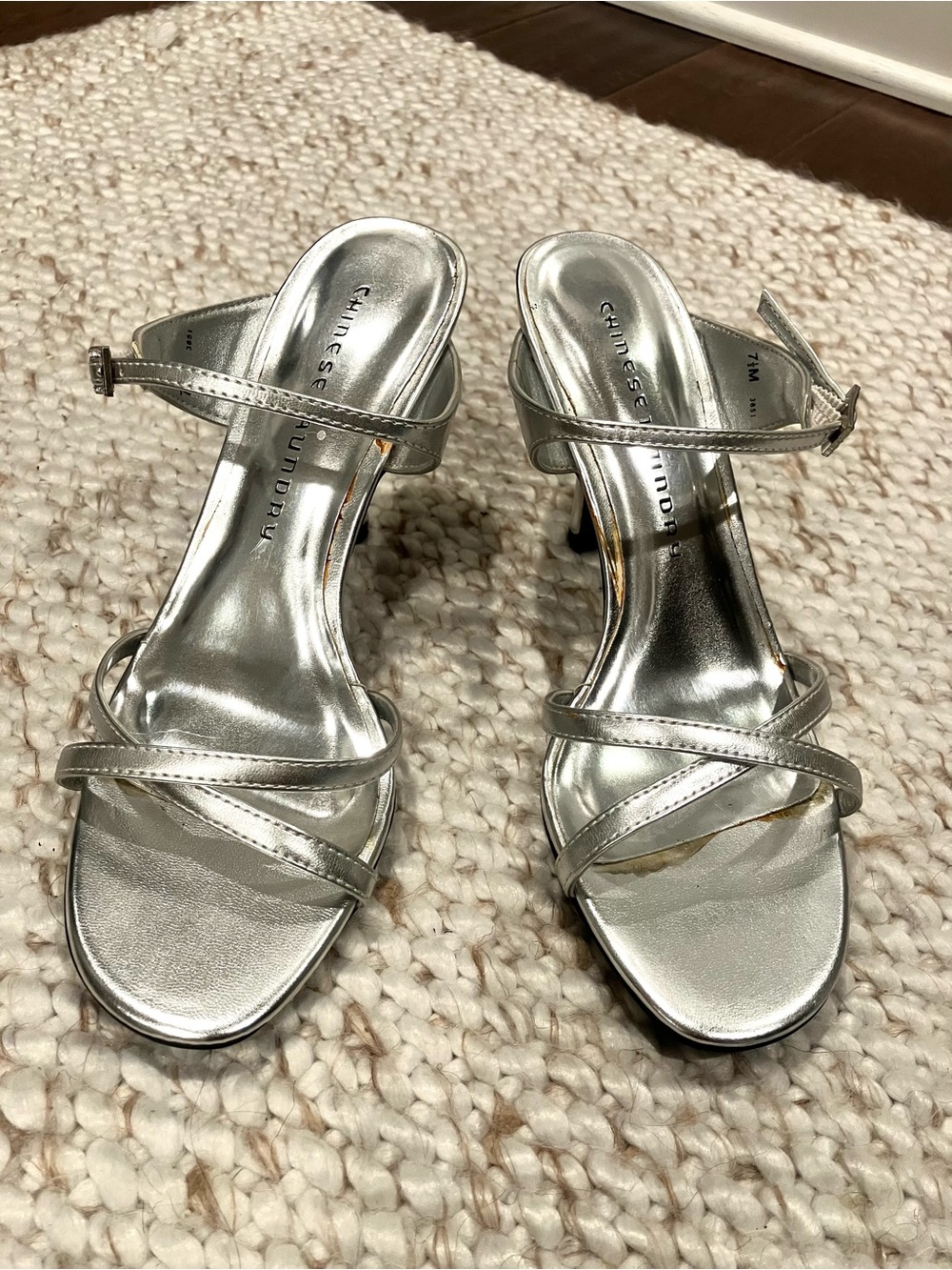 Chinese Laundry Silver Metallic Strappy Heels (size 7.5M)